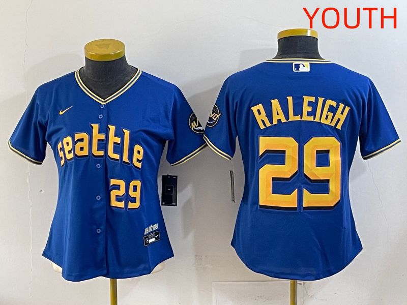 Youth 2025 Seattle Mariners 29 Raleigh Blue City Edition Nike MLB Jersey style 7